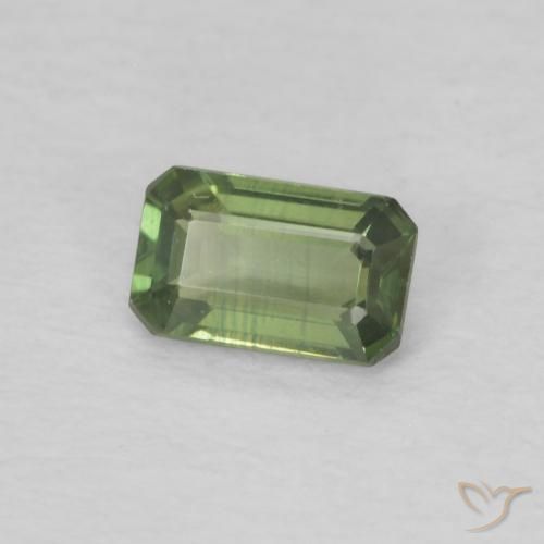 Zafiro Verde terroso natural de 0.40 ct, Corte Octágono / Esmeralda, VVS-VS