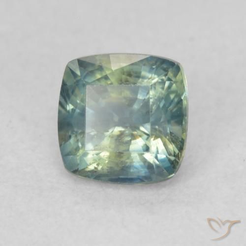 Zafiro Azul verdoso natural de 0.74 ct, Forma Cojín, VS-SI