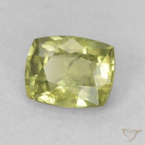Zafiro Verde amarillento natural de 0.70 ct, Forma Cojín, VS-SI