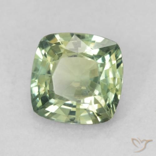 Zafiro Verde salvia claro natural de 0.89 ct, Forma Cojín, VVS-VS