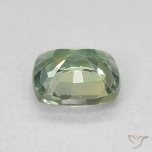 Zafiro Verde salvia claro natural de 0.89 ct, Forma Cojín, VVS-VS