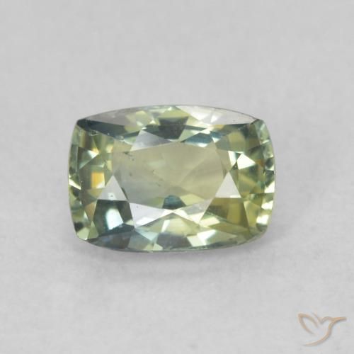 0.75ct Natural Verde amarillento Zafiro, Forma Cojín, VS