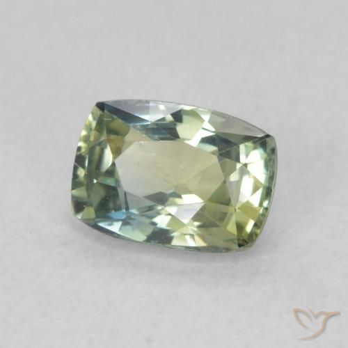 Zafiro Verde amarillento natural de 0.75 ct, Forma Cojín, VS