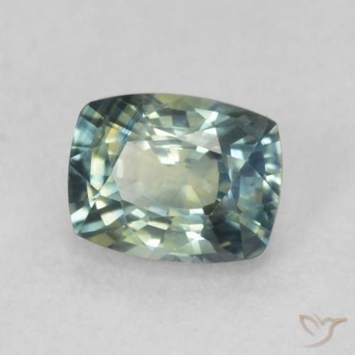 Zafiro Verde azul medio natural de 0.76 ct, Forma Cojín, VVS-VS