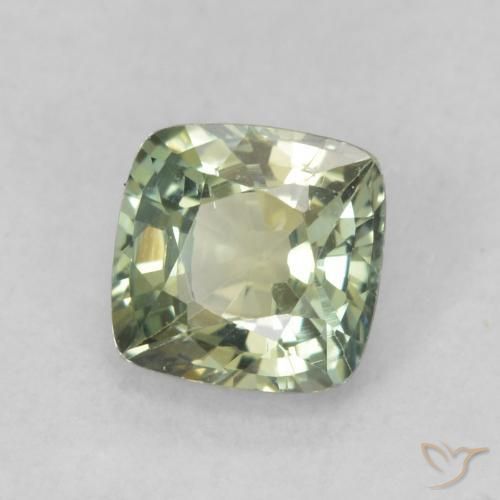 Zafiro Verde salvia claro natural de 0.81 ct, Forma Cojín, VVS