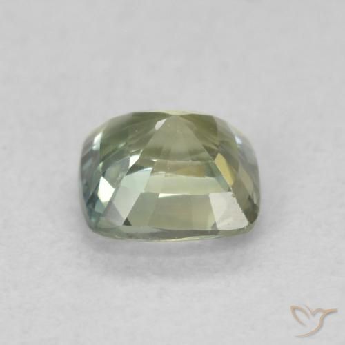 Zafiro Verde salvia claro natural de 0.81 ct, Forma Cojín, VVS