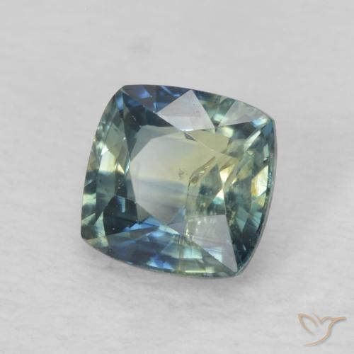 Zafiro Verde azul medio natural de 0.77 ct, Forma Cojín, VS-SI