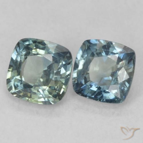Gemas de Zafiro Azul verdoso natural de 1.58 ct, Forma Cojín, VS