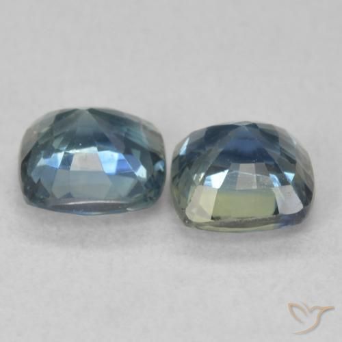 Gemas de Zafiro Azul verdoso natural de 1.58 ct, Forma Cojín, VS