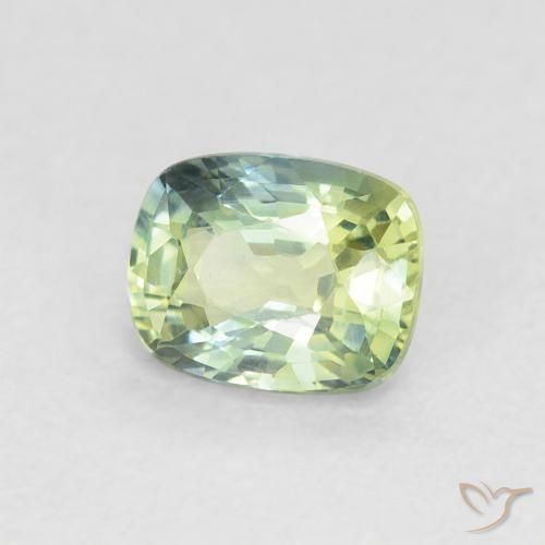 Zafiro Verde salvia muy claro natural de 0.74 ct, Forma Cojín, VVS-VS