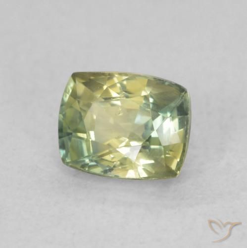 Zafiro Verde amarillento natural de 0.66 ct, Forma Cojín, VVS-VS