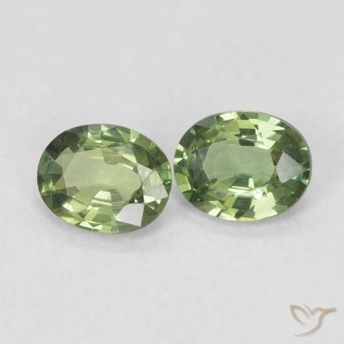 Gemas de Zafiro Verde bosque natural de 0.75 ct, Ovalada, VVS-VS