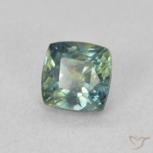Zafiro Verde azul medio natural de 0.56 ct, Forma Cojín, VS