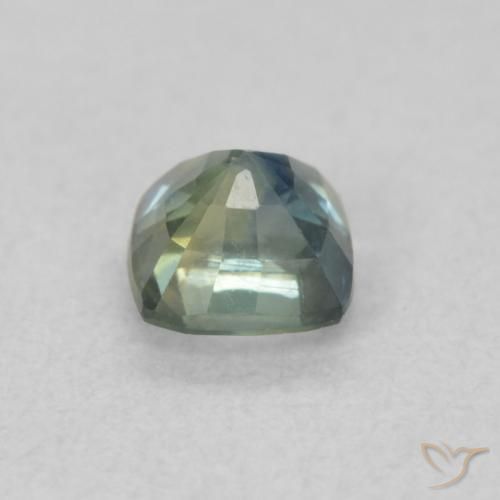 Zafiro Verde azul medio natural de 0.56 ct, Forma Cojín, VS