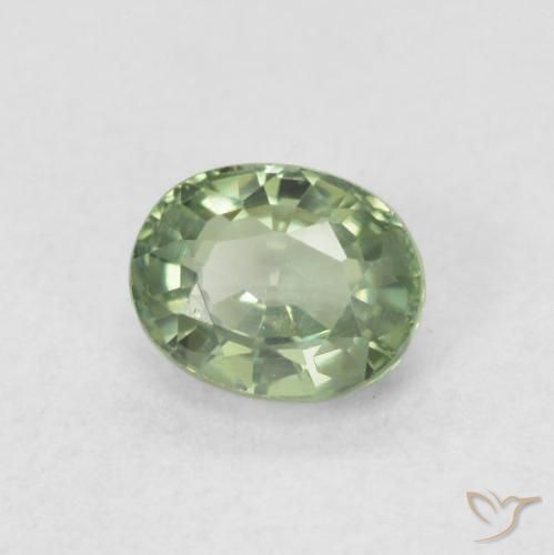 Zafiro Verde salvia claro natural de 0.56 ct, Ovalada, VVS-VS