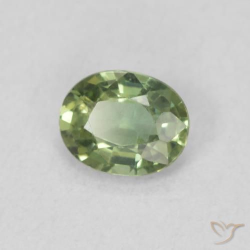 Zafiro Verde salvia claro natural de 0.40 ct, Ovalada, VVS