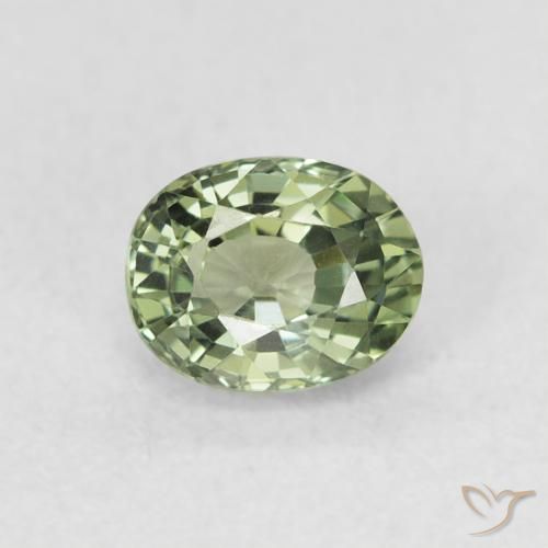Zafiro Verde grisáceo natural de 0.66 ct, Ovalada, VVS