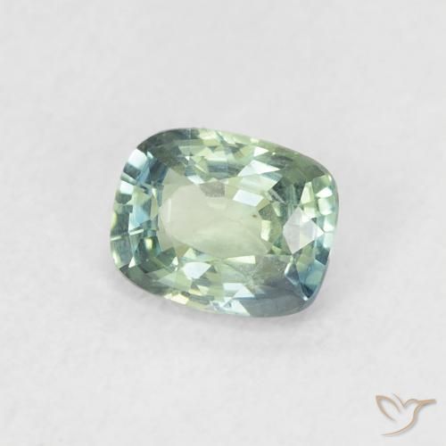 Zafiro Verde azul medio natural de 0.60 ct, Forma Cojín, VVS-VS