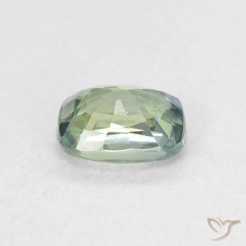 Zafiro Verde azul medio natural de 0.60 ct, Forma Cojín, VVS-VS