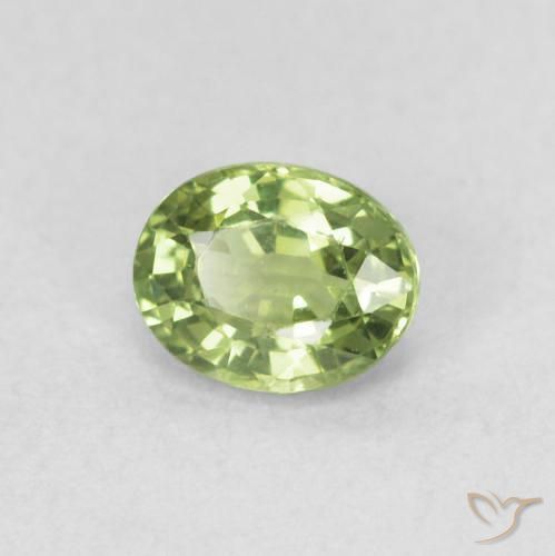 Zafiro Verde cálido natural de 0.44 ct, Ovalada, VVS-VS