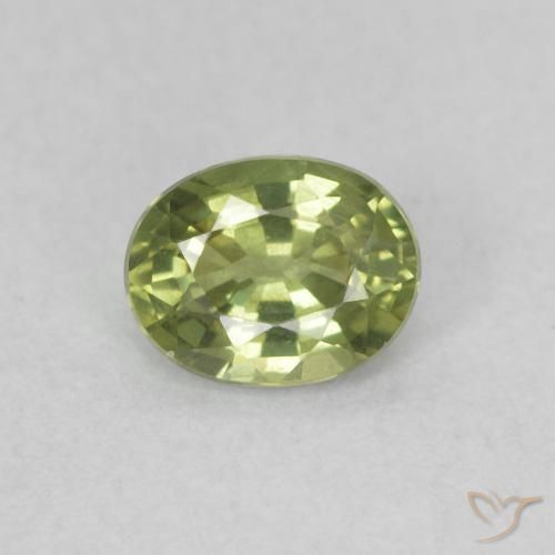 Zafiro Verde amarillento natural de 0.47 ct, Ovalada, VVS-VS