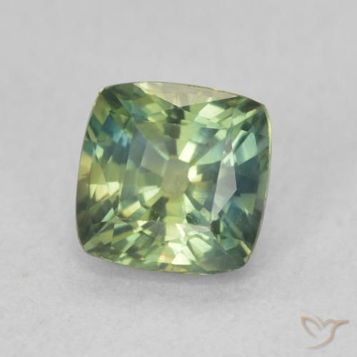 Zafiro Azul verdoso natural de 0.91 ct, Forma Cojín, VVS-VS