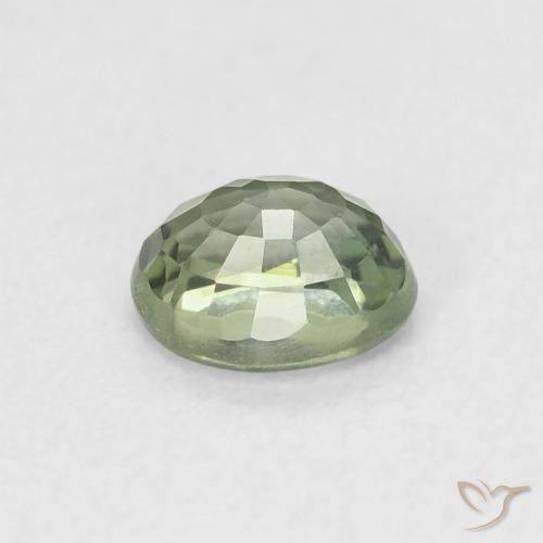 Zafiro Verde grisáceo natural de 0.62 ct, Ovalada, VVS