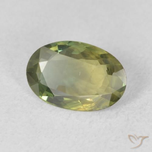 Zafiro Verde amarillento natural de 1.24 ct, Ovalada, VVS