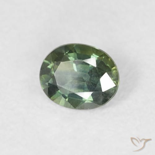 Zafiro Verde bosque pálido natural de 0.38 ct, Ovalada, VS