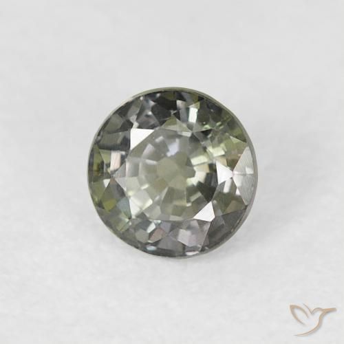 Zafiro Verde grisáceo natural de 0.59 ct, Redondo, VVS-VS