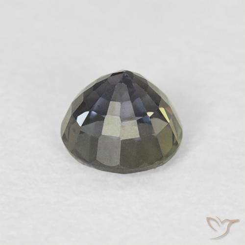 Zafiro Verde grisáceo natural de 0.59 ct, Redondo, VVS-VS