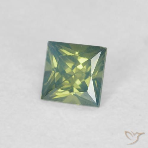 Zafiro Verde oscuro natural de 0.30 ct, Cuadrado, VVS-VS