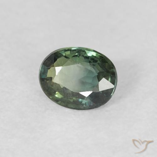 Zafiro Verde grisáceo natural de 0.35 ct, Ovalada, VVS-VS