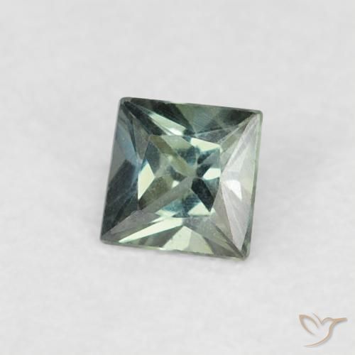 Zafiro Verde grisáceo natural de 0.16 ct, Cuadrado, VVS-VS