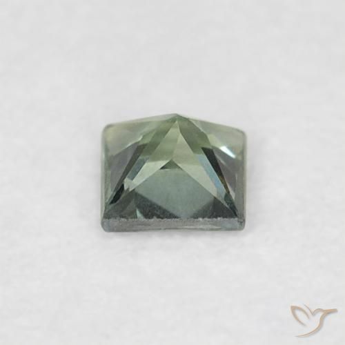 Zafiro Verde grisáceo natural de 0.16 ct, Cuadrado, VVS-VS