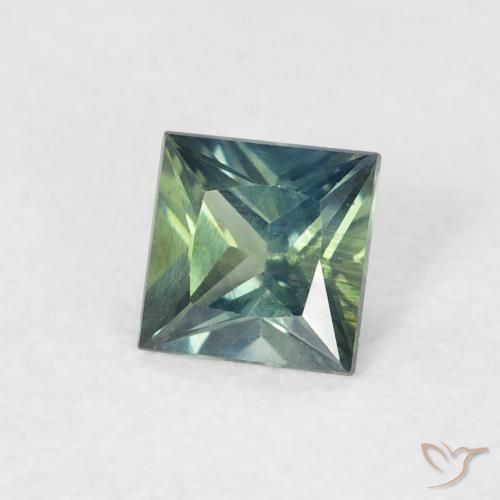 Zafiro Verde azul medio natural de 0.40 ct, Cuadrado, VS