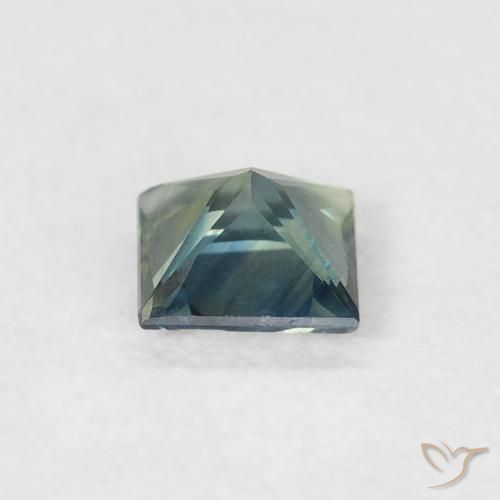 Zafiro Verde azul medio natural de 0.40 ct, Cuadrado, VS
