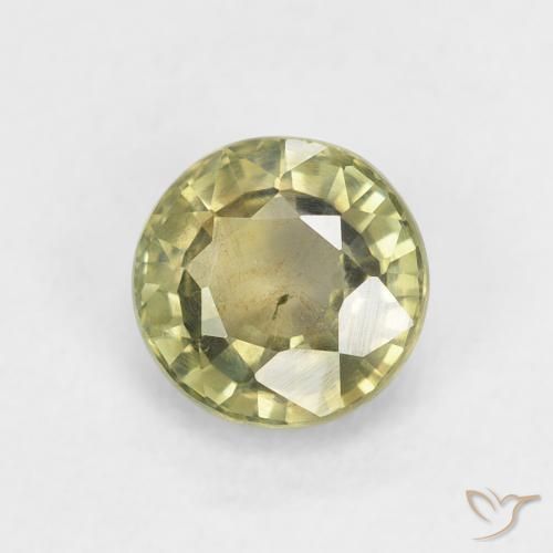 Zafiro Verde amarillento natural de 0.86 ct, Redondo, VS