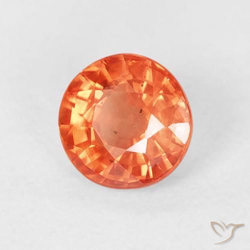 Zafiro Naranja rojizo natural de 0.87 ct, Redondo, VS