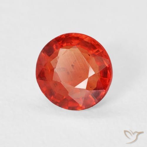 Zafiro Naranja rojo intenso natural de 0.62 ct, Redondo, VS