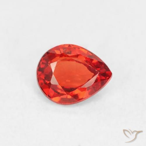 Zafiro Rojo-naranja carmesí claro natural de 0.42 ct, En forma de pera, VVS-VS