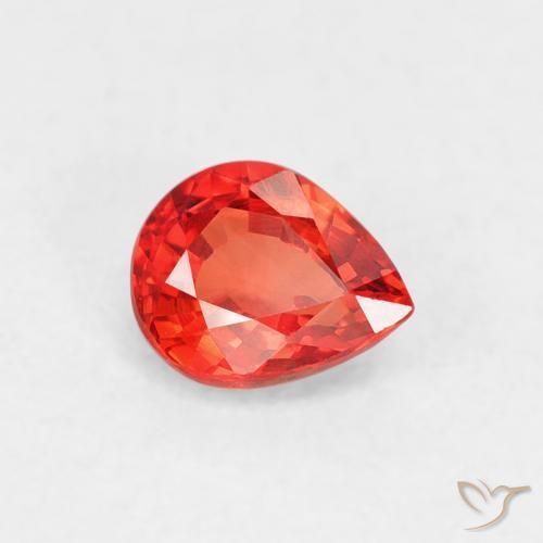 Zafiro Rojo-naranja carmesí claro natural de 0.43 ct, En forma de pera, VVS-VS