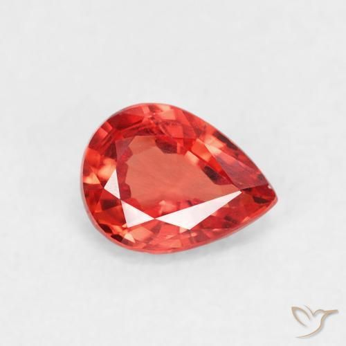 Zafiro Naranja rojo intenso natural de 0.39 ct, En forma de pera, VVS-VS