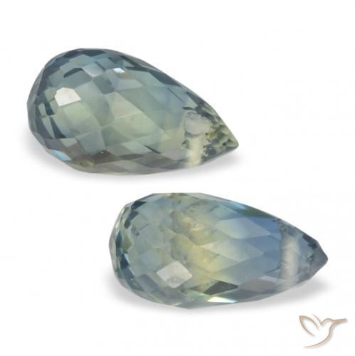 Gemas de Zafiro Verde bosque pálido natural de 1.39 ct, Corte Briolette, VS