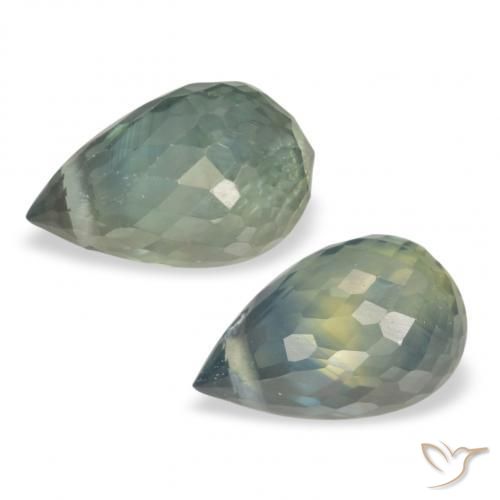 Gemas de Zafiro Verde azul medio natural de 1.58 ct, Corte Briolette, VS