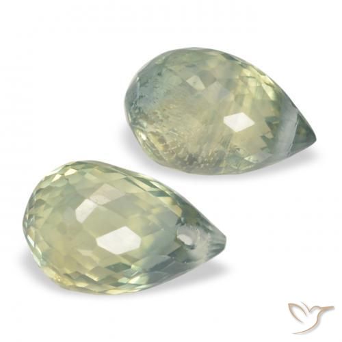 Gemas de Zafiro Verde terroso pálido natural de 1.49 ct, Corte Briolette, VS