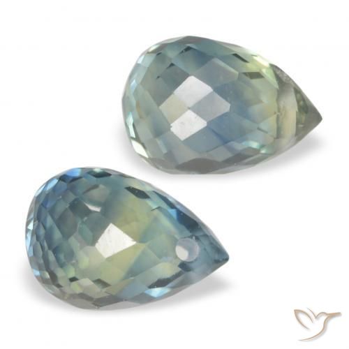 Gemas de Zafiro Verde-azul natural de 1.50 ct, Corte Briolette, VS