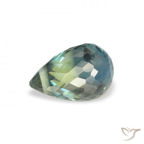 Zafiro Verde-azul natural de 0.84 ct, Corte Briolette, VS