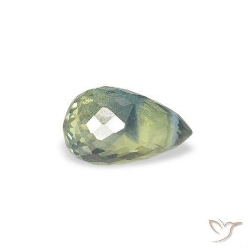 Zafiro Azul verdoso natural de 0.66 ct, Corte Briolette, VS