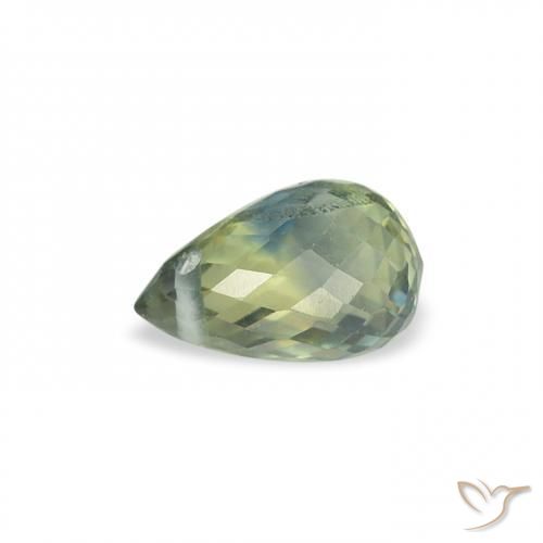 Zafiro Azul verdoso natural de 0.66 ct, Corte Briolette, VS